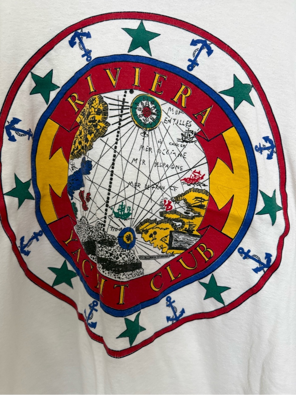 Vintage Riviera Yacht Club Graphic Tee - White with Multicolor Crest - Picture 2 of 6